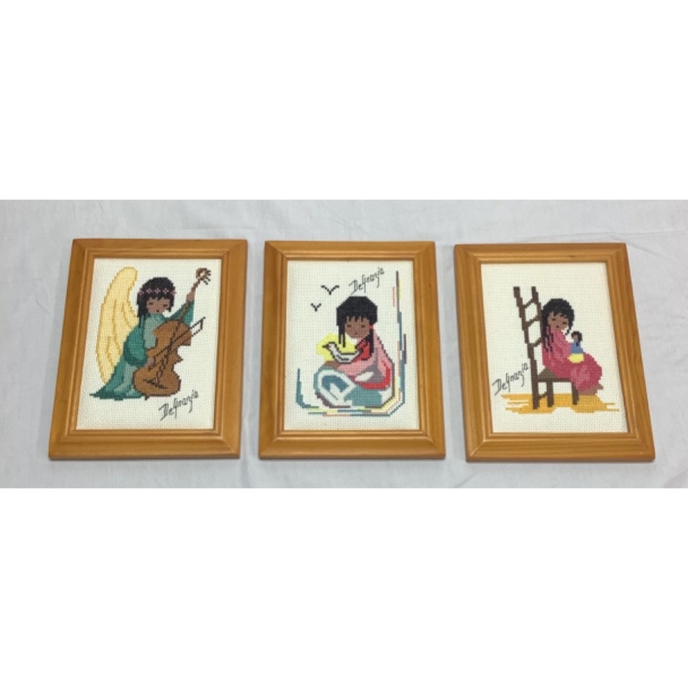 3 De Grazia Native American Framed Finished Cross Stitch Wall hanging Lot